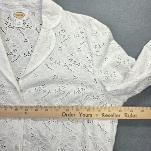 Talbots Shirt Womens 16 White Eyelet Lace Floral Top Scallop Hem Cottage Office - Picture 8 of 11